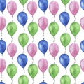 Pattern seamless balloons multicolored colored watercolor digital paper scrapbooking textiles design decoration congratulations ce