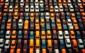 Illustration of a patterned background with rows of cars, Generative Ai