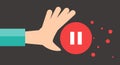 Illustration of a pause button and a man\'s hand. Vector.