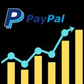 Illustration of paypal growth in graph over black background,