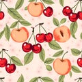 A watercolor peach and cherry fruit pattern background design Royalty Free Stock Photo
