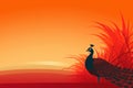 an illustration of a peacock standing in the grass at sunset Royalty Free Stock Photo