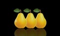 Illustration of pears on black background and its reflection Royalty Free Stock Photo