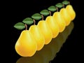 Illustration of pears on black background and its reflection Royalty Free Stock Photo