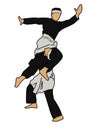 illustration of pencak silat athletes combining in an art movement