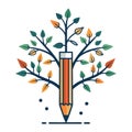 Creative Tree Growth: Pencil and Leaf Illustration for Education and Ideas Royalty Free Stock Photo