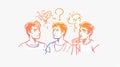An illustration of pensive contemporary dumb characters searching for a solution, developing ideas, and making a right Royalty Free Stock Photo