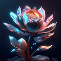 Illustration of a peony flower on a dark background with neon lights AI generated