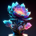 Illustration of a peony in neon light on a dark background generative AI