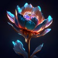 Illustration of a peony in neon light on a dark background Generative AI