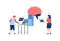 Illustration of People Accessing Brain Data to Develop Artificial Intelligence Technology Using Programming and Code for Advanced