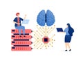 Illustration of People Accessing a Database Linked to an AI Brain via a Chip, Advancing Artificial Intelligence for Efficient Data