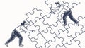 People building a large puzzle, symbolizing teamwork and collaboration, vector design Generative AI Royalty Free Stock Photo
