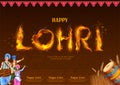 people celebrate and dancing bhangra for Happy Lohri holiday background for Punjabi festival India Royalty Free Stock Photo