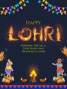 people celebrate and dancing bhangra for Happy Lohri holiday background for Punjabi festival India