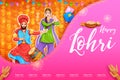 people celebrate and dancing bhangra for Happy Lohri holiday background for Punjabi festival India