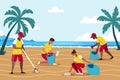 Illustration of people cleaning beach Vector illustration Royalty Free Stock Photo