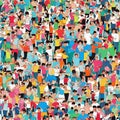 illustration of people in colorful pattern