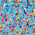 illustration of people in colorful pattern
