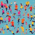 illustration of people in colorful pattern