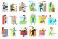 Vector illustration of people with different lifestyles and interests. Professions and hobbies. Geek, housewife, mother