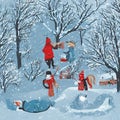 illustration of people enjoying the winter landscape