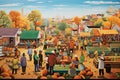 Illustration of people at a farmers market in the autumn season, AI Generated Royalty Free Stock Photo