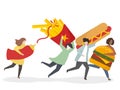 Illustration of people with fast food