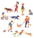 People going for a walk with dogs Royalty Free Stock Photo