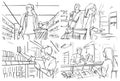 Storyboard with people shopping at grocery