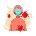 Illustration people with helm wearing medical mask vector design