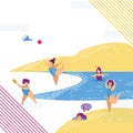 Illustration of people relaxing on the beach. Young people rests