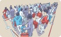 Illustration of people tourist waiting in line at airport public transport