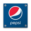 Illustration of Pepsi Cola signage logo isolated on a blue plate. Food and Drinks concept.