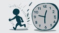 illustration of person depicted run away from a clock, symbolizing their escape