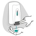 Illustration of a person doing hand hygiene with cleaning product, art line