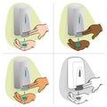 Illustration of a person doing hand hygiene with cleaning product, ethnic