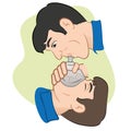 Illustration of a person with respiratory arrest being revived with the help of a pocket mask to help with breathing