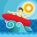 Illustration of person surfing on the waves, water sport