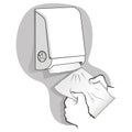 Illustration of a person taking a paper towel or napkin from a container, art line