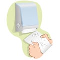 Illustration of person taking paper towel or napkin from container, Caucasian