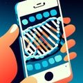 Illustration of a person using a mobile phone with a barcode AI Generated