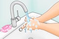 Illustration of a person washing their hands with soap until foaming, being hygienic, coronavirus, covid-19