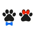 Illustration of a pet shop clinic home care logo design with a paw of a dog boy and girl.