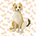 A dog, a friend of a man sitting looks to the side. Pattern of pits against the background. Vector illustration Royalty Free Stock Photo