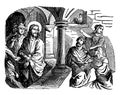 The Denial of Peter - Jesus Looks at Peter in the Courtyard vintage illustration Royalty Free Stock Photo