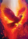 Illustration of a phoenix bird on a background of a forest with fire, fire eagle Royalty Free Stock Photo