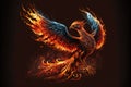 Illustration of a phoenix in fire. Symbol of rebirth. Fenix with burning wings and feathers. Generative AI