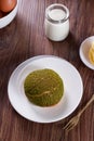 Green tea soes pastry in the table photo from the top