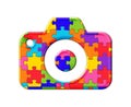 Illustration of a photo sign composed out of colorful puzzle pieces on a white background Royalty Free Stock Photo